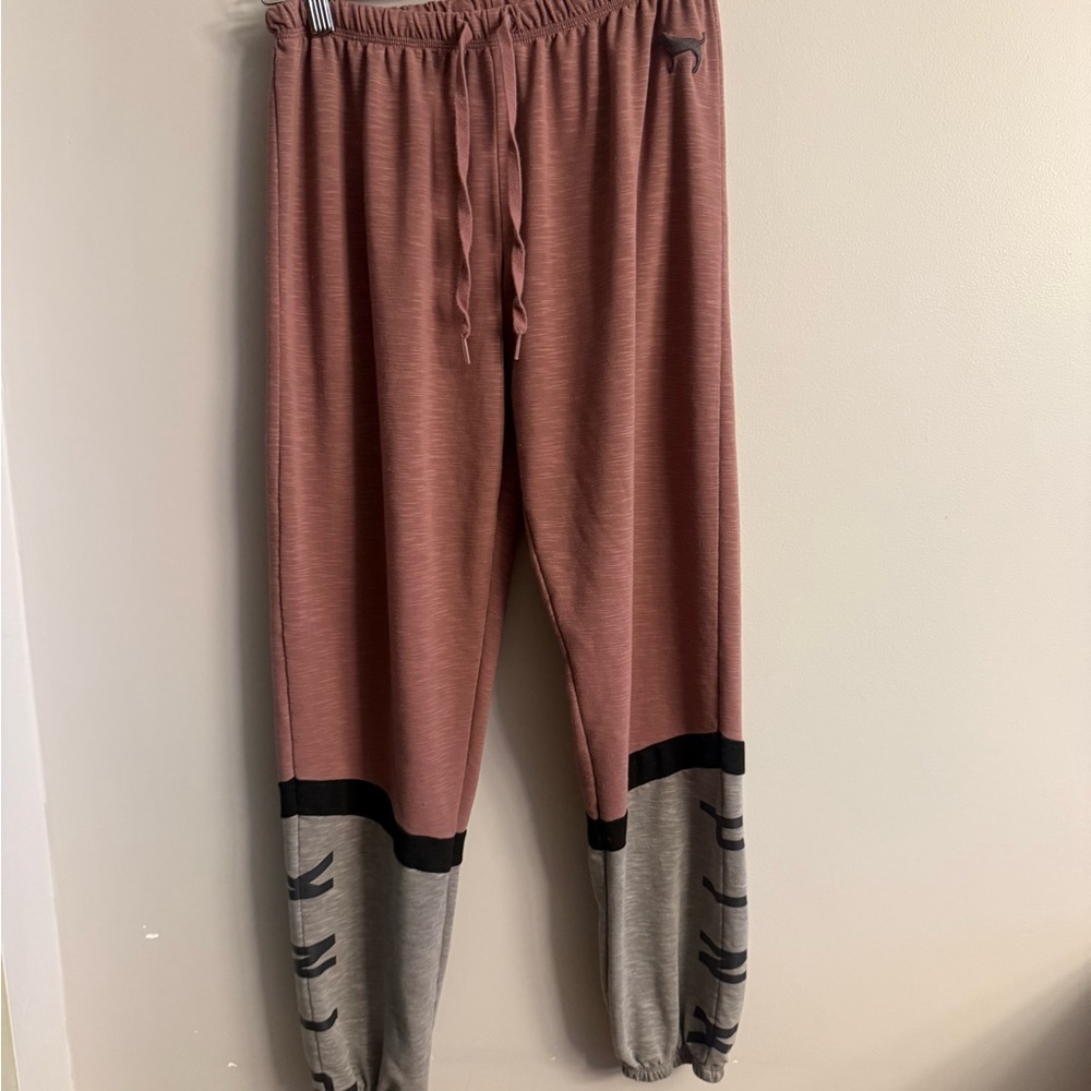 PINK Victoria's Secret Dusty Rose & Gray Colorblock Joggers